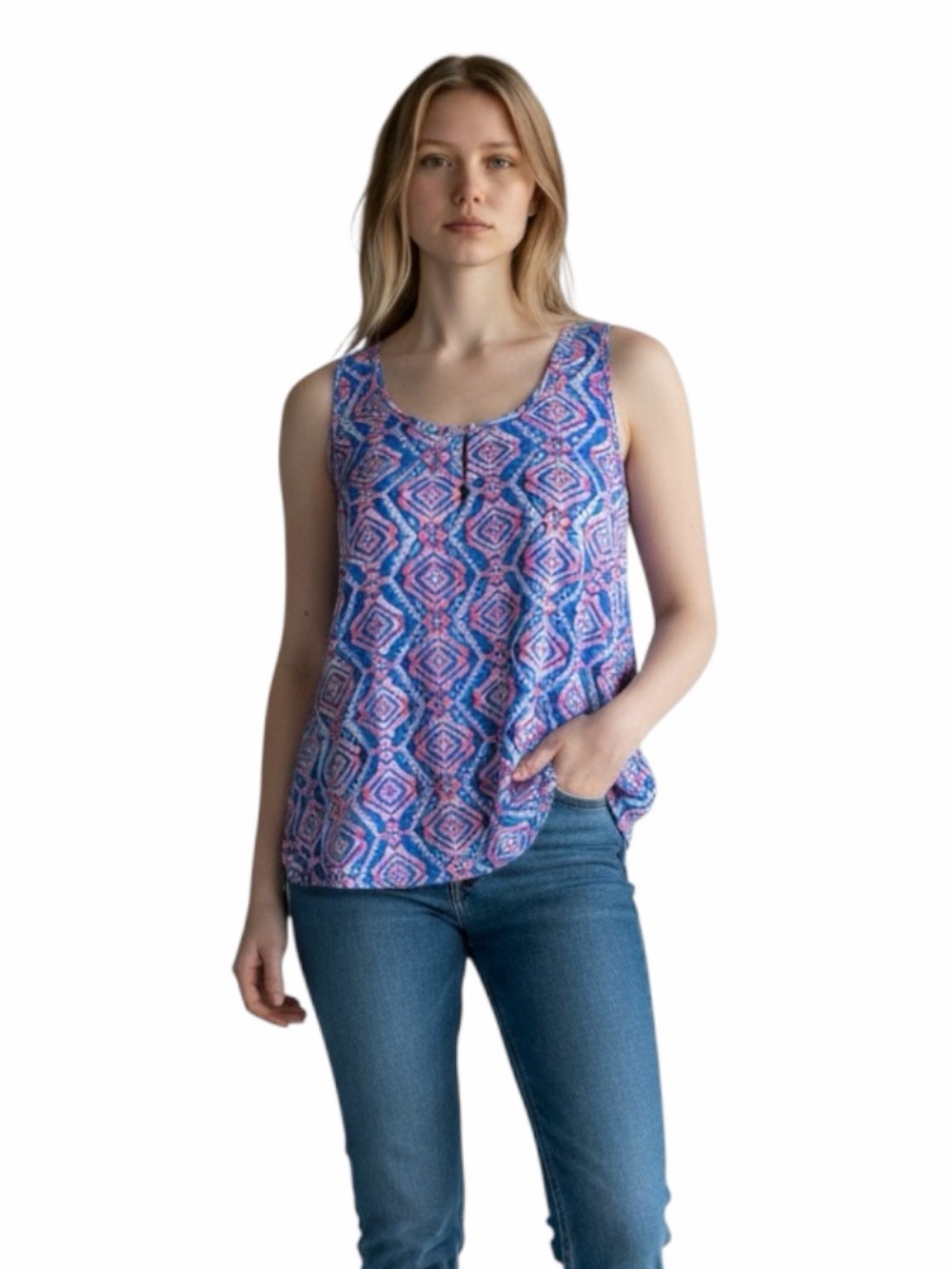 Everly Blue Pink Geometric Tank Top Sleeveless Lightweight Size S
